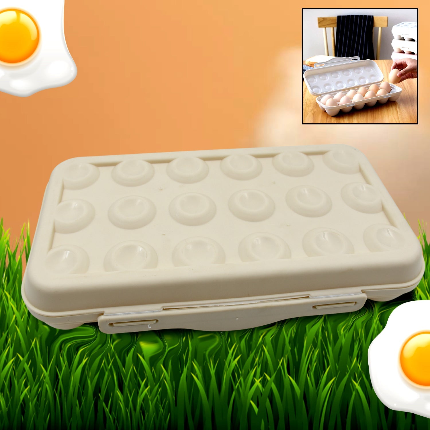 5727 18 Grid Egg Holder Storage, Shock-Proof Egg Container with Buckle, Egg Carrier, Egg Tray, Egg Shelter, Effective Full Seal, Egg House use for Fridge, Camping, Kitchen 5727 18 Grid Egg Holder Storage, Shock-Proof Egg Container with Buckle, Egg Carrier, Egg Tray, Egg Shelter, Effective Full Seal, Egg House use for Fridge, Camping, Kitchen